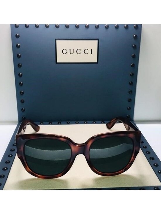 Green. Gucci Havana Round Sunglasses GG0142SA 002